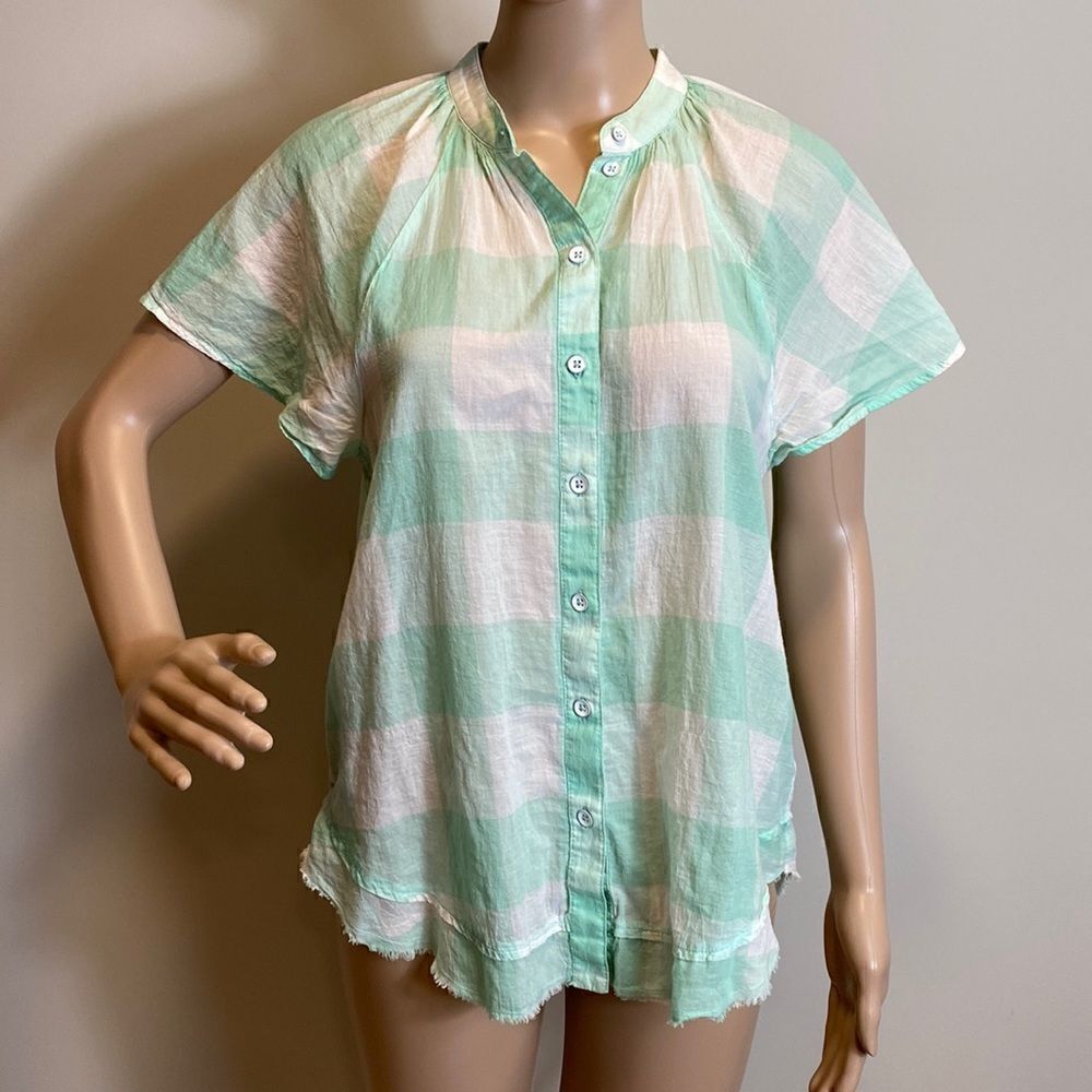 Maeve Anthropologie cotton gingham check hi-low hem blouse size S